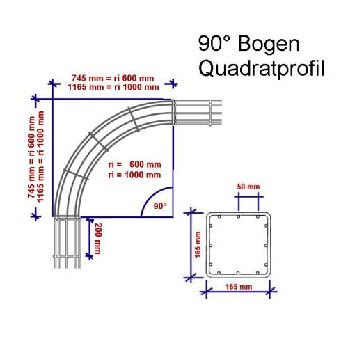 rankbalken quadratisch 90 Bogen Abmessungen w
