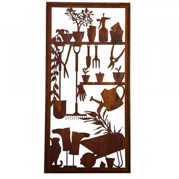 Dekorative Sichtschutzwand aus Rost Edel Metallkunst Gartenthema